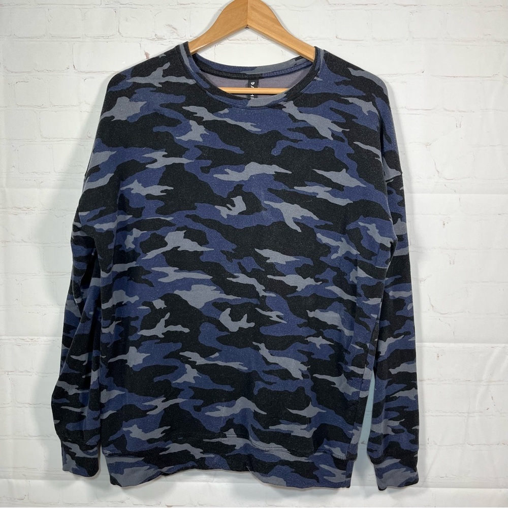 Athleta Camouflage Fleece Sweatshirt Womens Size Medium Blue Black